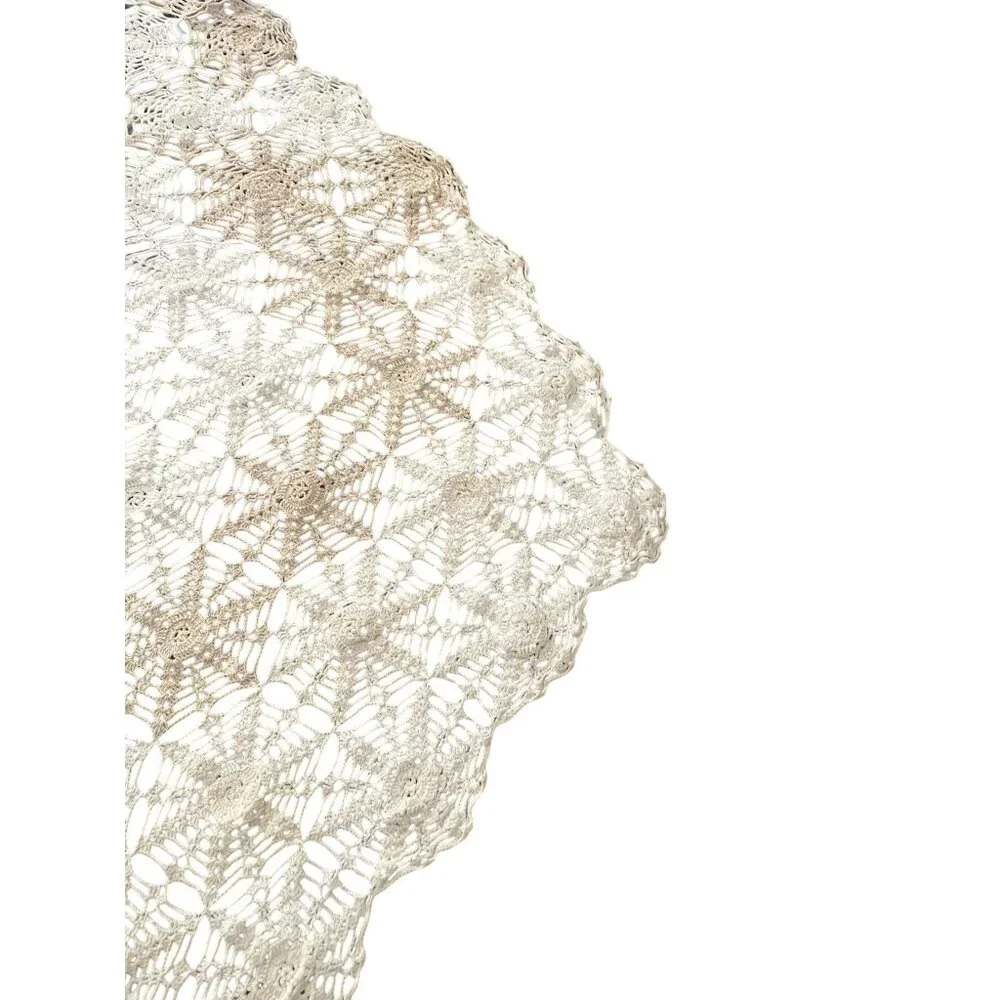Vintage Handmade Crochet Tablecloth Used Cream Tan